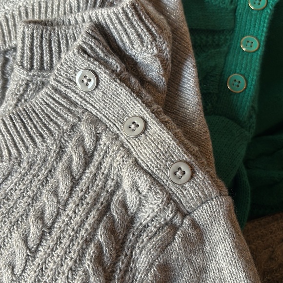 Talbots Soft Cable Crewneck Sweaters. Verdant Green/ Grey Sky Heather Metallic - Picture 5 of 13